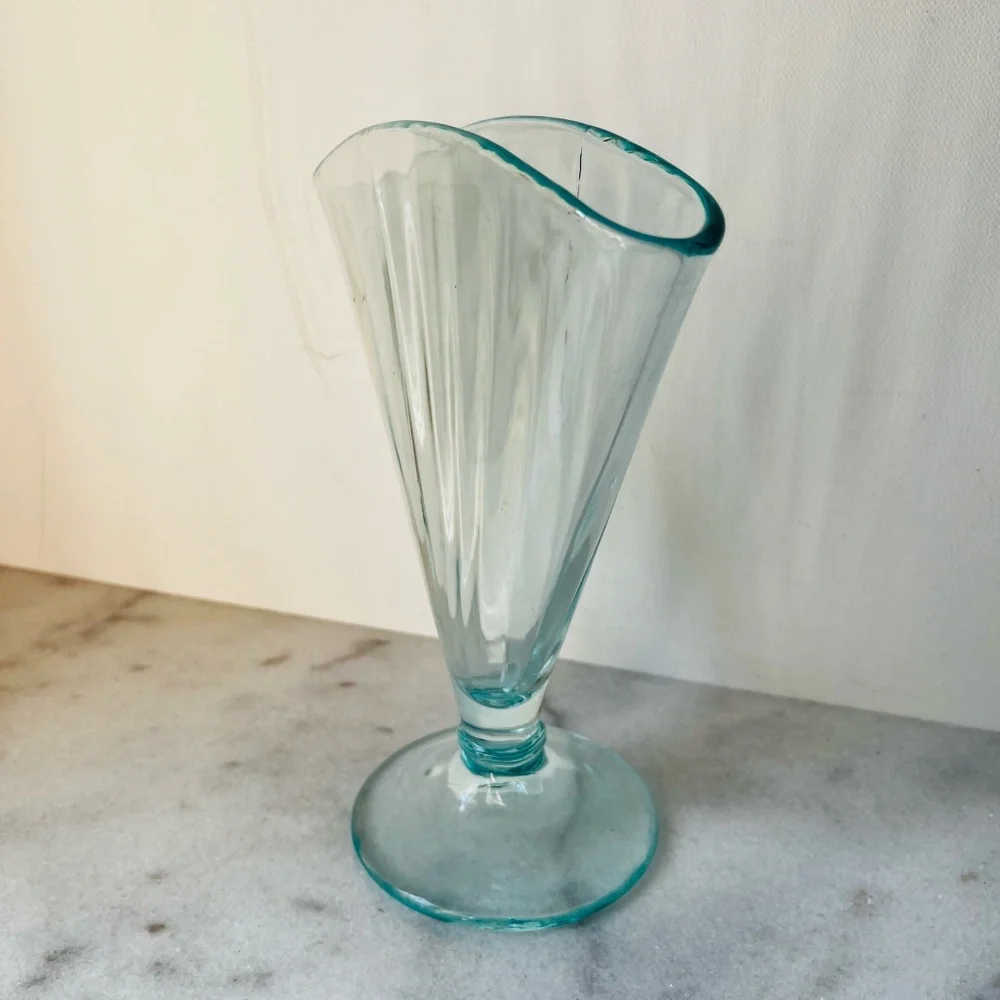 Antique blue glass fan vase